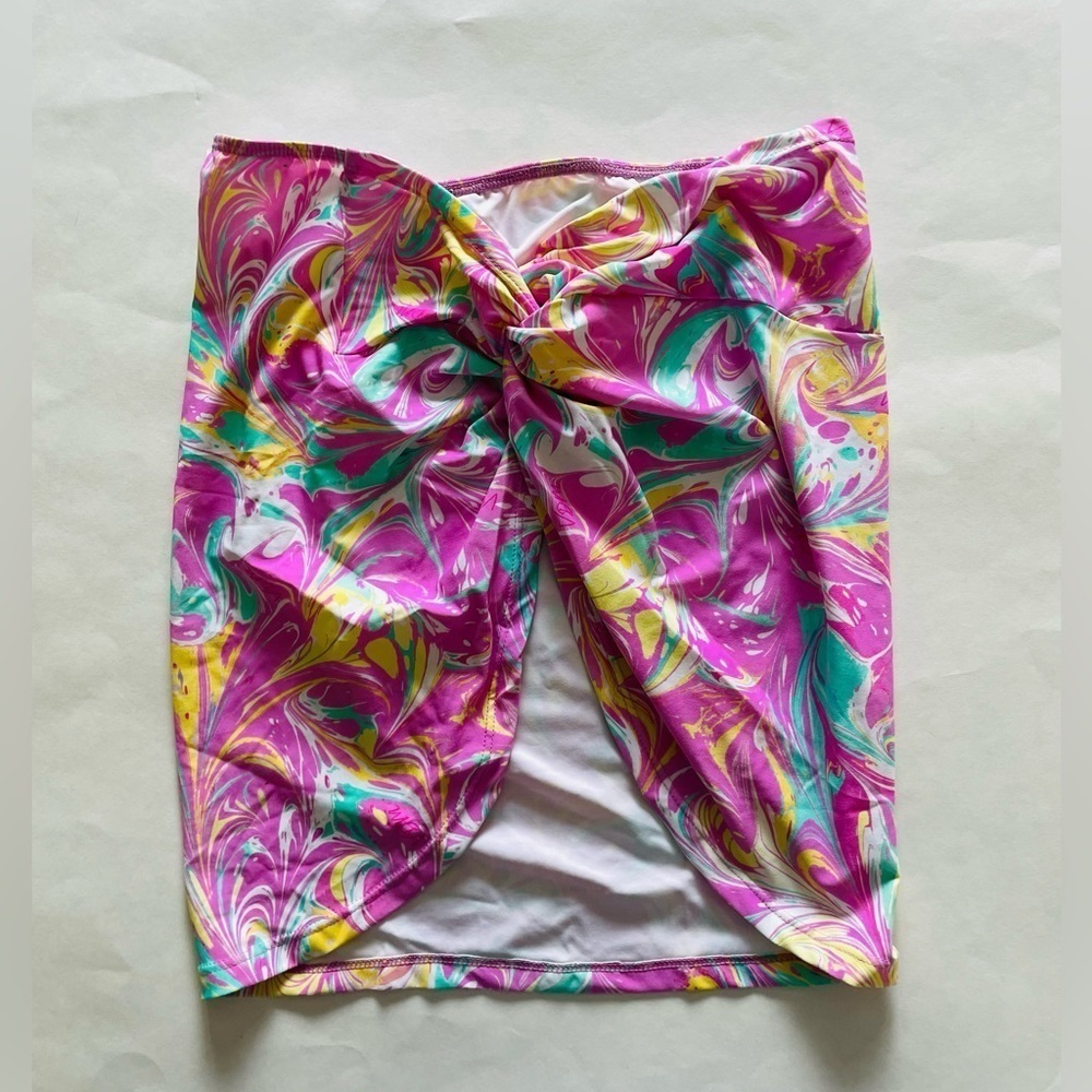 Revolve VDM the Label Pink Paint Swirl Swim Skirt
